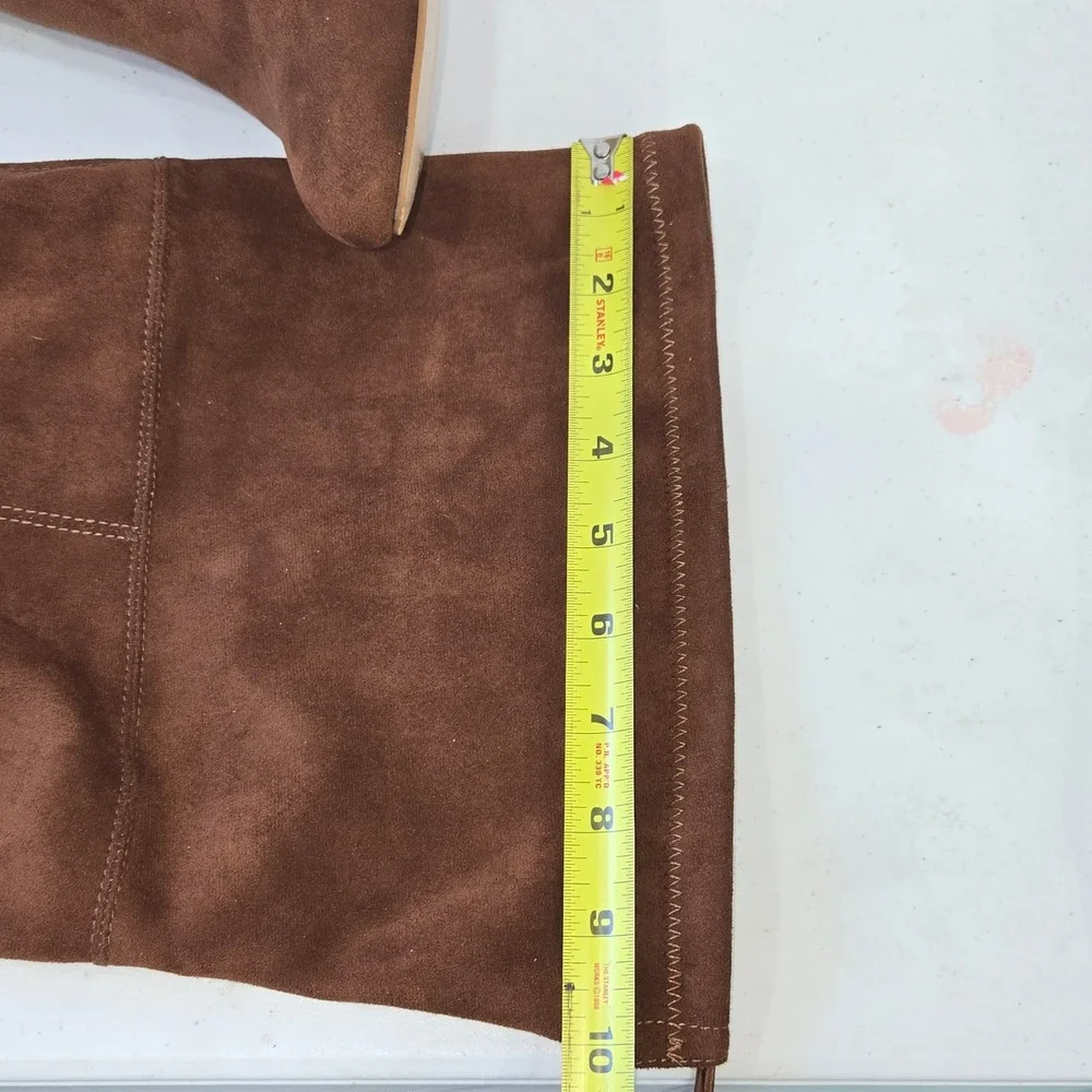 Justfab Brown Faux Suede Over The Knee Boots Block Heel Pointed Toe 8M